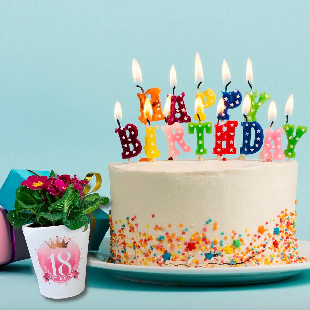 Happy Birthday 18 Krone Blumentopf