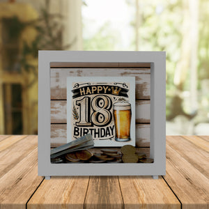 18. Geburtstag Bier Spardose mit Spruch Happy Birthday 18