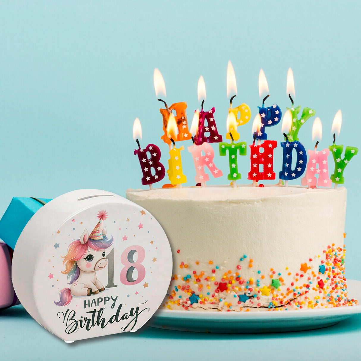 18. Geburtstag mit niedlichem Pferd Spardose mit Spruch Happy Birthday 18