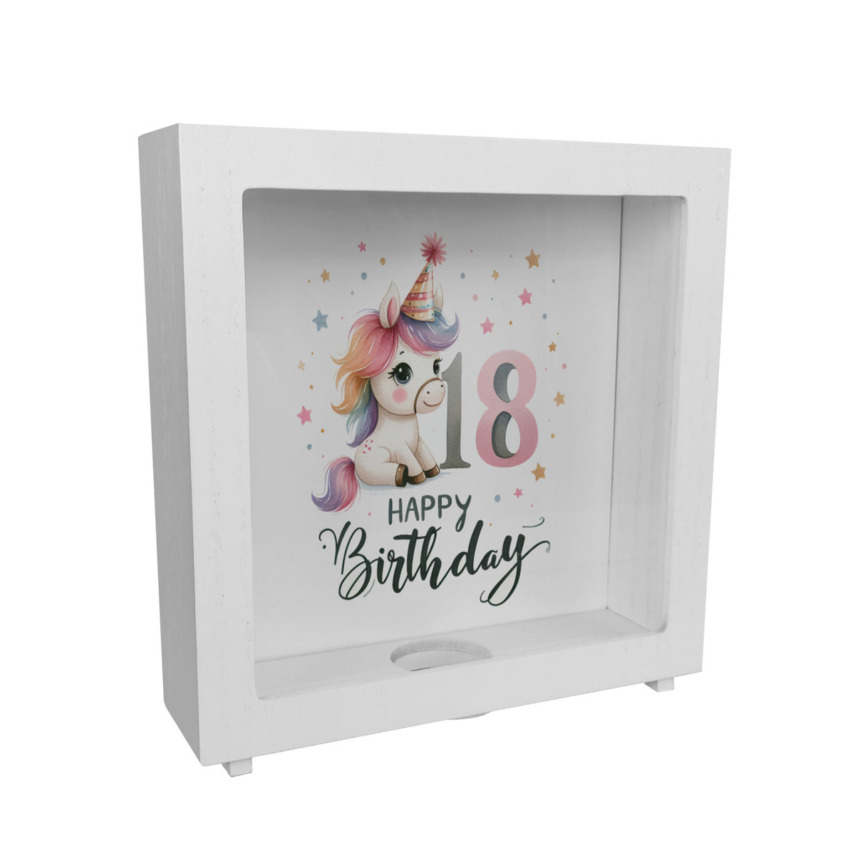 18. Geburtstag mit niedlichem Pferd Spardose mit Spruch Happy Birthday 18