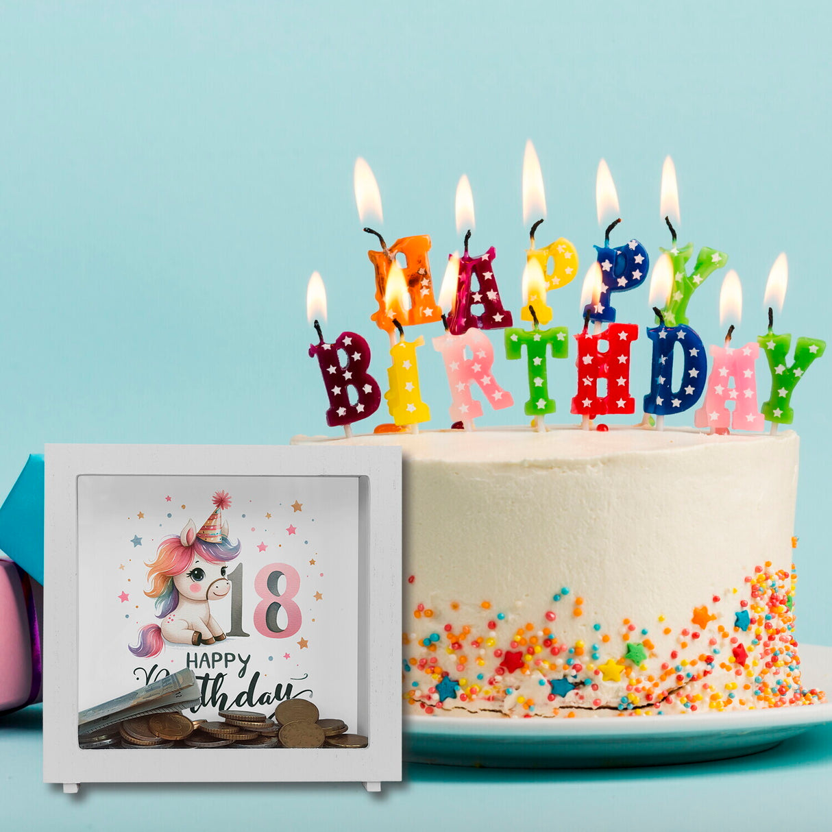 18. Geburtstag mit niedlichem Pferd Spardose mit Spruch Happy Birthday 18
