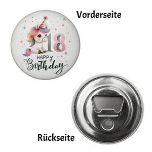 18. Geburtstag mit niedlichem Pferd Magnet rund mit Spruch Happy Birthday 18