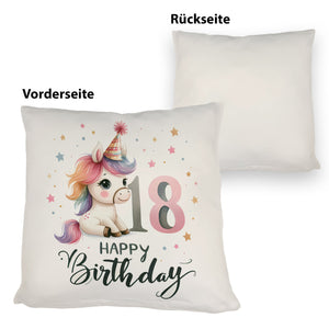 18. Geburtstag mit niedlichem Pferd Kissen mit Spruch Happy Birthday 18