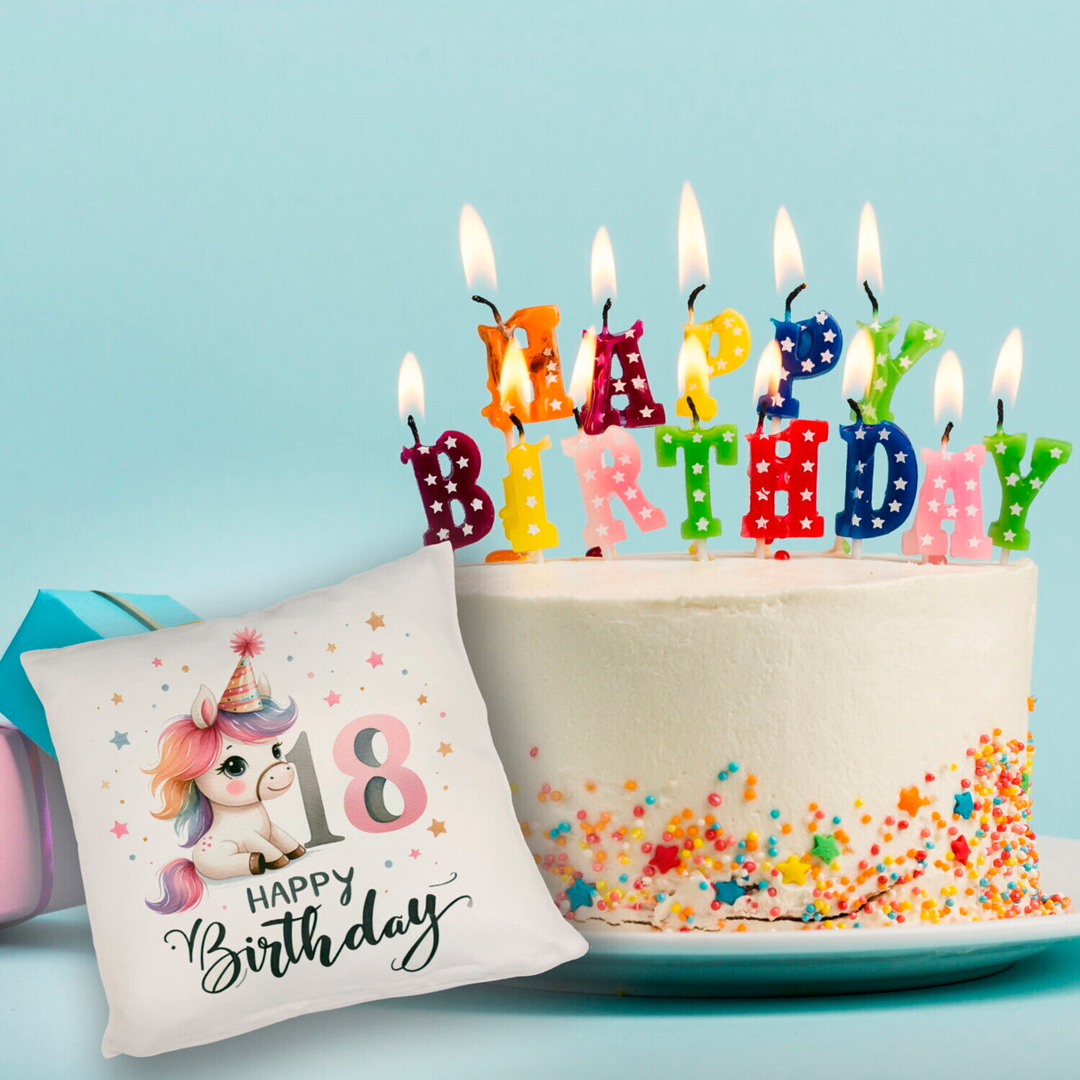 18. Geburtstag mit niedlichem Pferd Kissen mit Spruch Happy Birthday 18