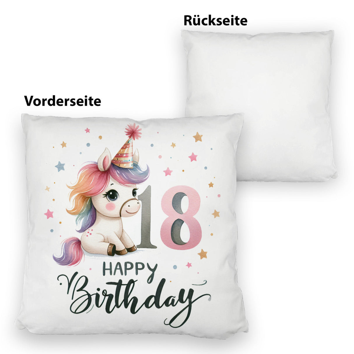 18. Geburtstag mit niedlichem Pferd Kissen mit Spruch Happy Birthday 18