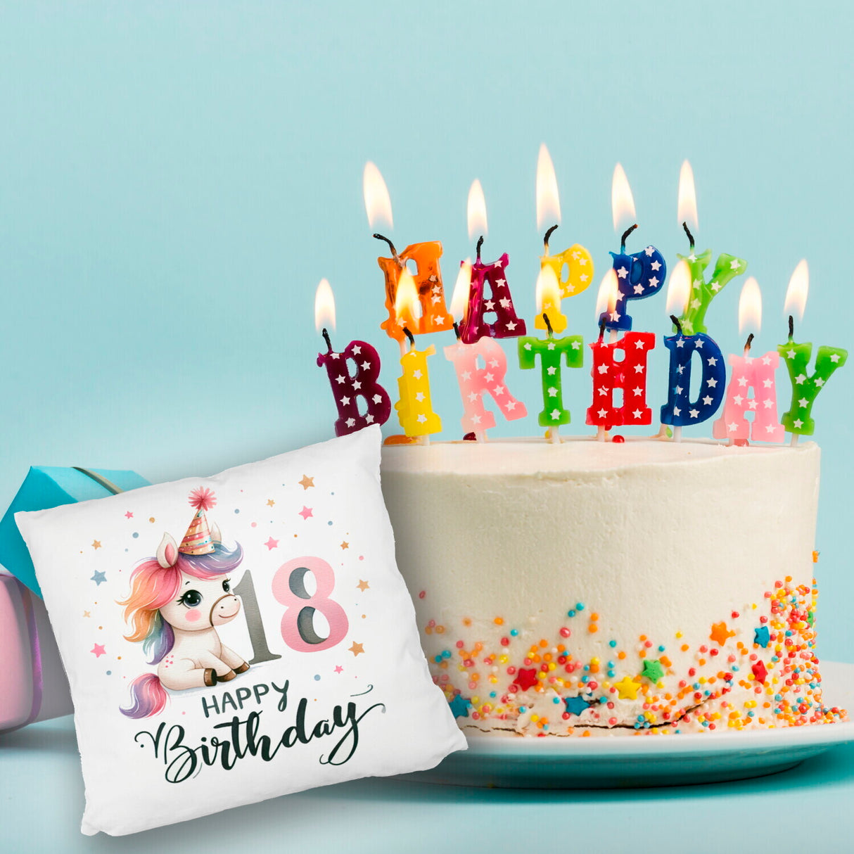 18. Geburtstag mit niedlichem Pferd Kissen mit Spruch Happy Birthday 18