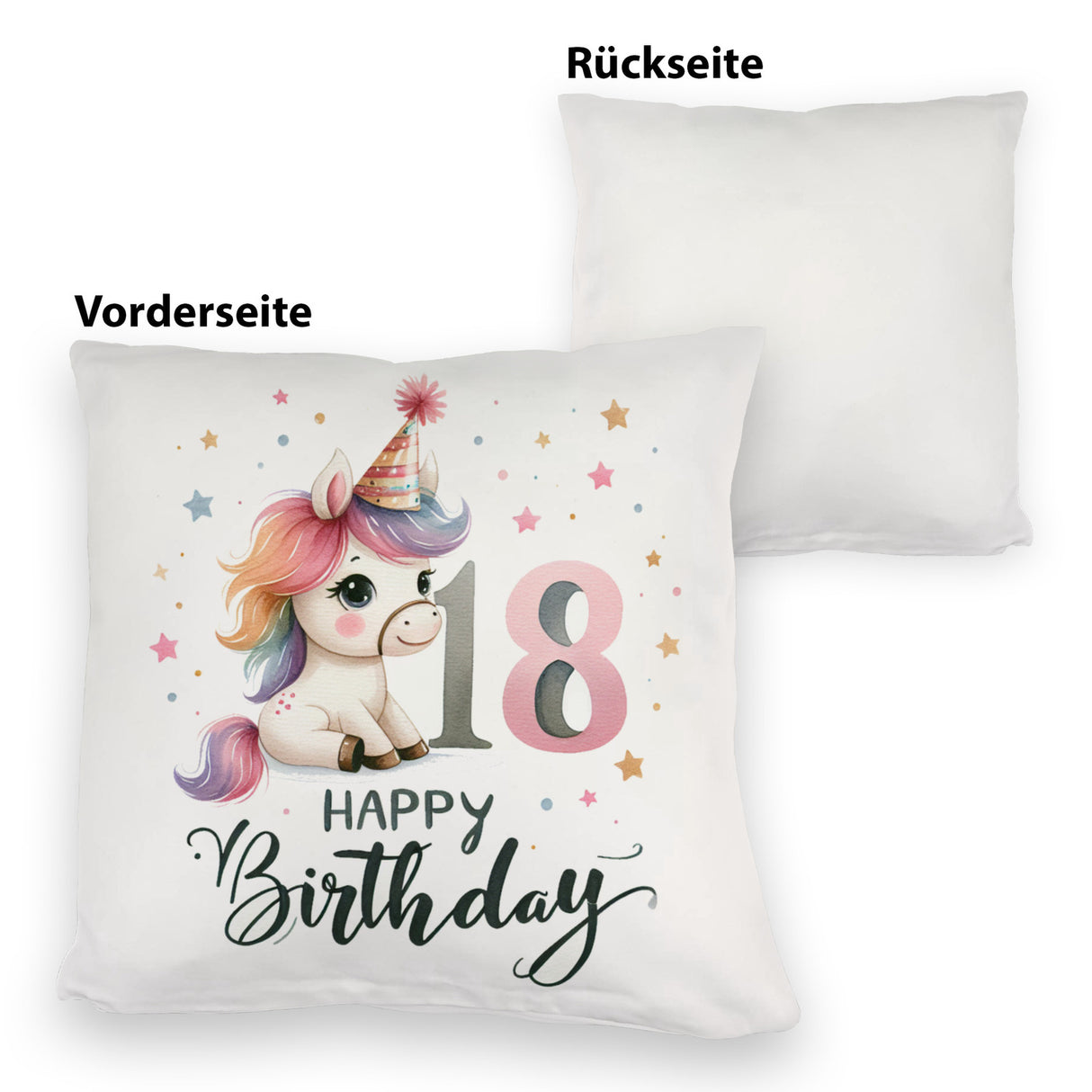18. Geburtstag mit niedlichem Pferd Kissen mit Spruch Happy Birthday 18