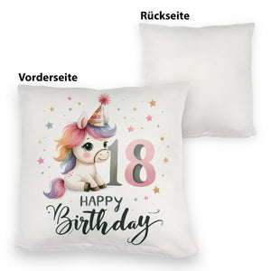 18. Geburtstag mit niedlichem Pferd Kissen mit Spruch Happy Birthday 18