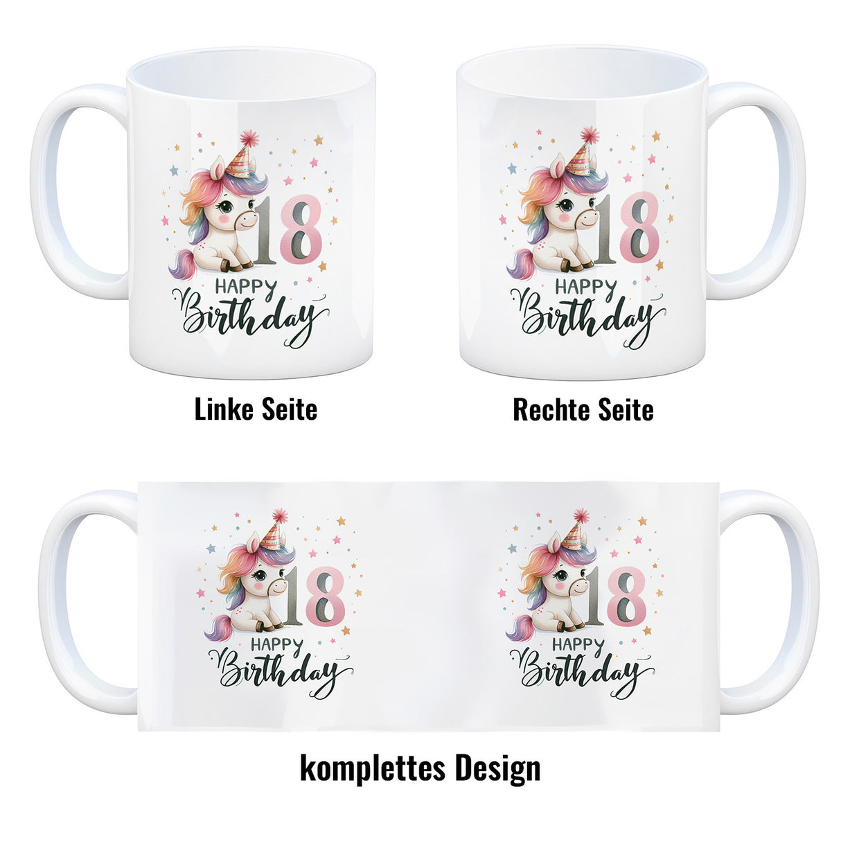 18. Geburtstag mit niedlichem Pferd Kaffeebecher mit Spruch Happy Birthday 18
