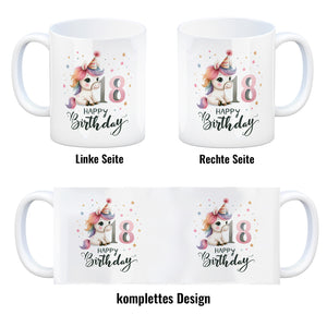 18. Geburtstag mit niedlichem Pferd Kaffeebecher mit Spruch Happy Birthday 18