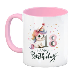 18. Geburtstag mit niedlichem Pferd Kaffeebecher mit Spruch Happy Birthday 18