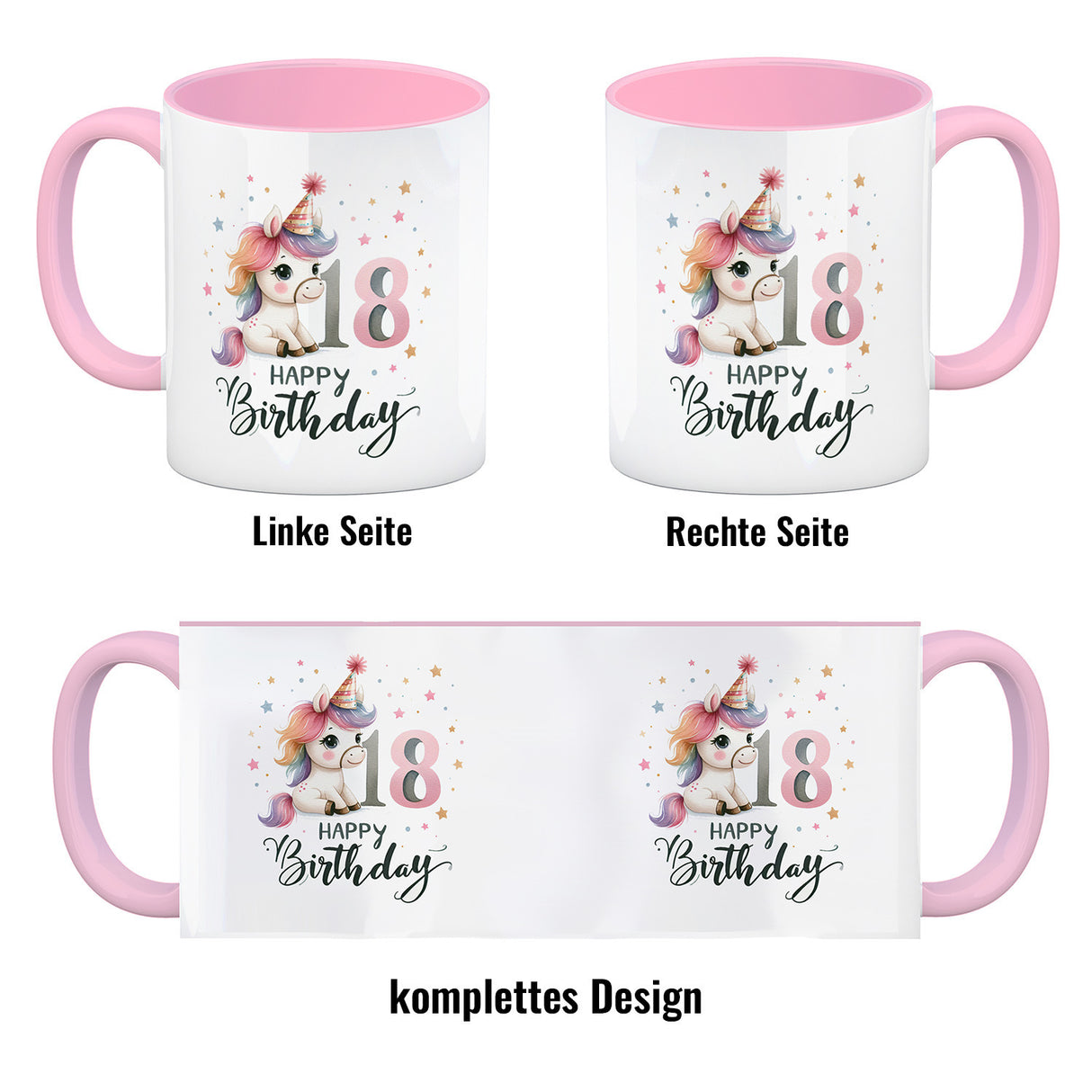 18. Geburtstag mit niedlichem Pferd Kaffeebecher mit Spruch Happy Birthday 18