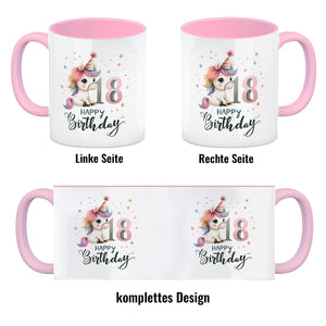 18. Geburtstag mit niedlichem Pferd Kaffeebecher mit Spruch Happy Birthday 18