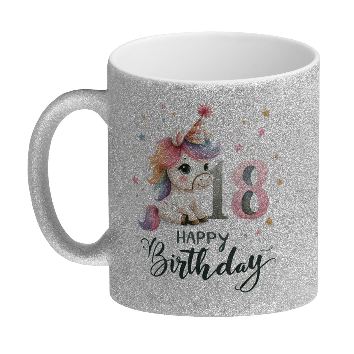 18. Geburtstag mit niedlichem Pferd Kaffeebecher mit Spruch Happy Birthday 18