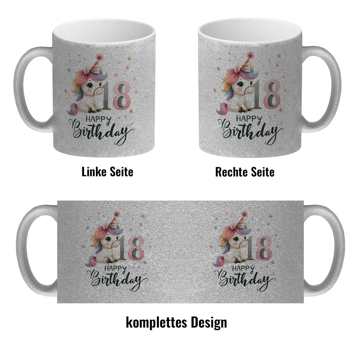 18. Geburtstag mit niedlichem Pferd Kaffeebecher mit Spruch Happy Birthday 18