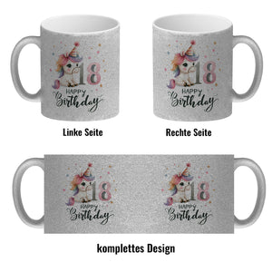 18. Geburtstag mit niedlichem Pferd Kaffeebecher mit Spruch Happy Birthday 18