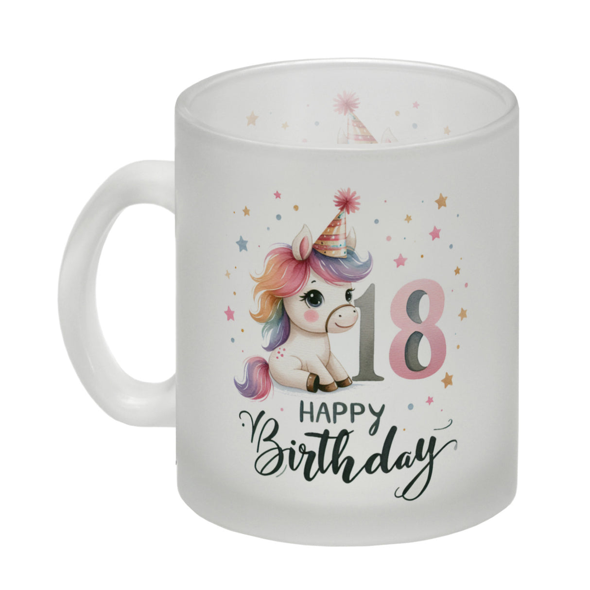 18. Geburtstag mit niedlichem Pferd Kaffeebecher mit Spruch Happy Birthday 18