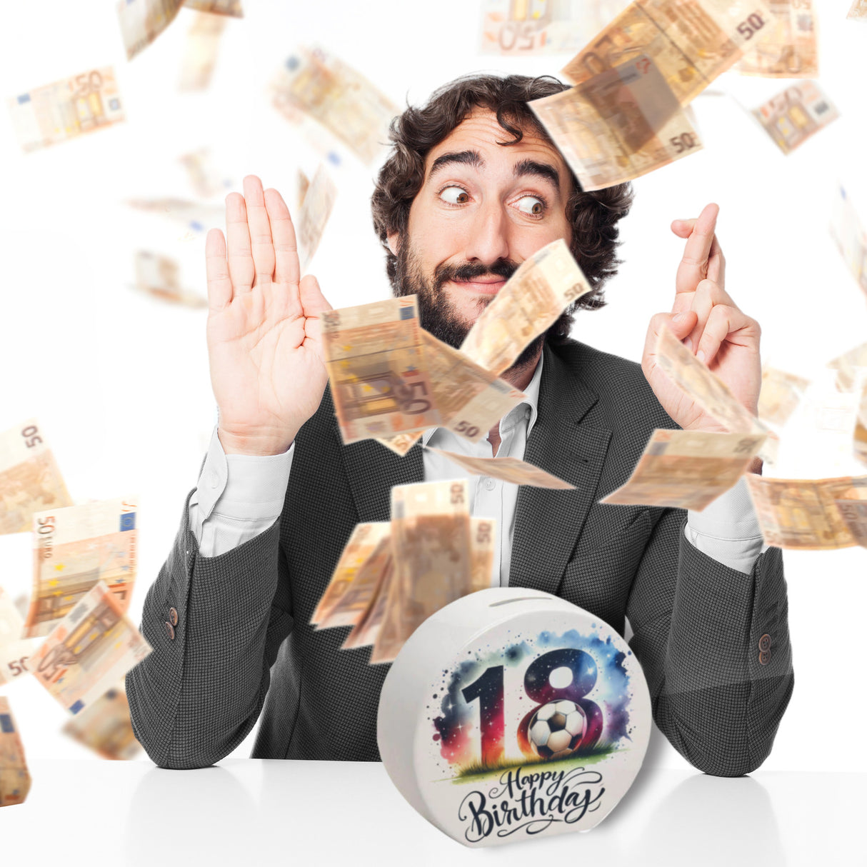 18. Geburtstag Fußball Spardose mit Spruch Happy Birthday 18
