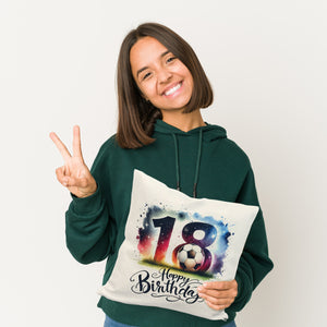 18. Geburtstag Fußball Kissen mit Spruch Happy Birthday 18