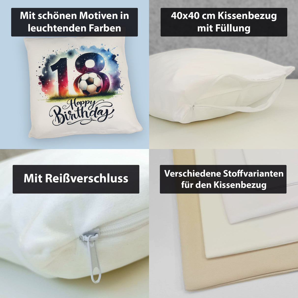18. Geburtstag Fußball Kissen mit Spruch Happy Birthday 18