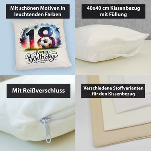 18. Geburtstag Fußball Kissen mit Spruch Happy Birthday 18