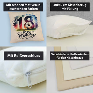18. Geburtstag Fußball Kissen mit Spruch Happy Birthday 18