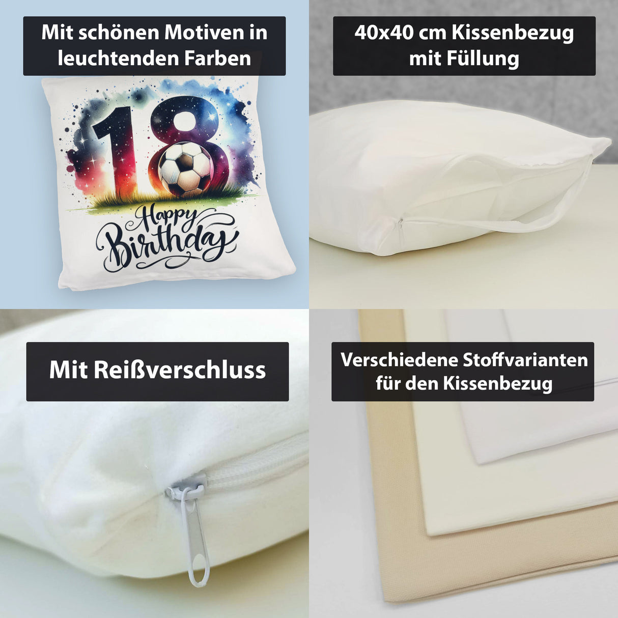 18. Geburtstag Fußball Kissen mit Spruch Happy Birthday 18