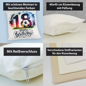 18. Geburtstag Fußball Kissen mit Spruch Happy Birthday 18