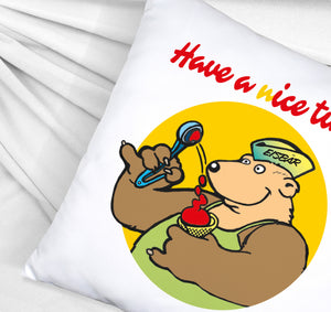 Eisbär mit Waffeleis Kissen mit Spruch have a nice time
