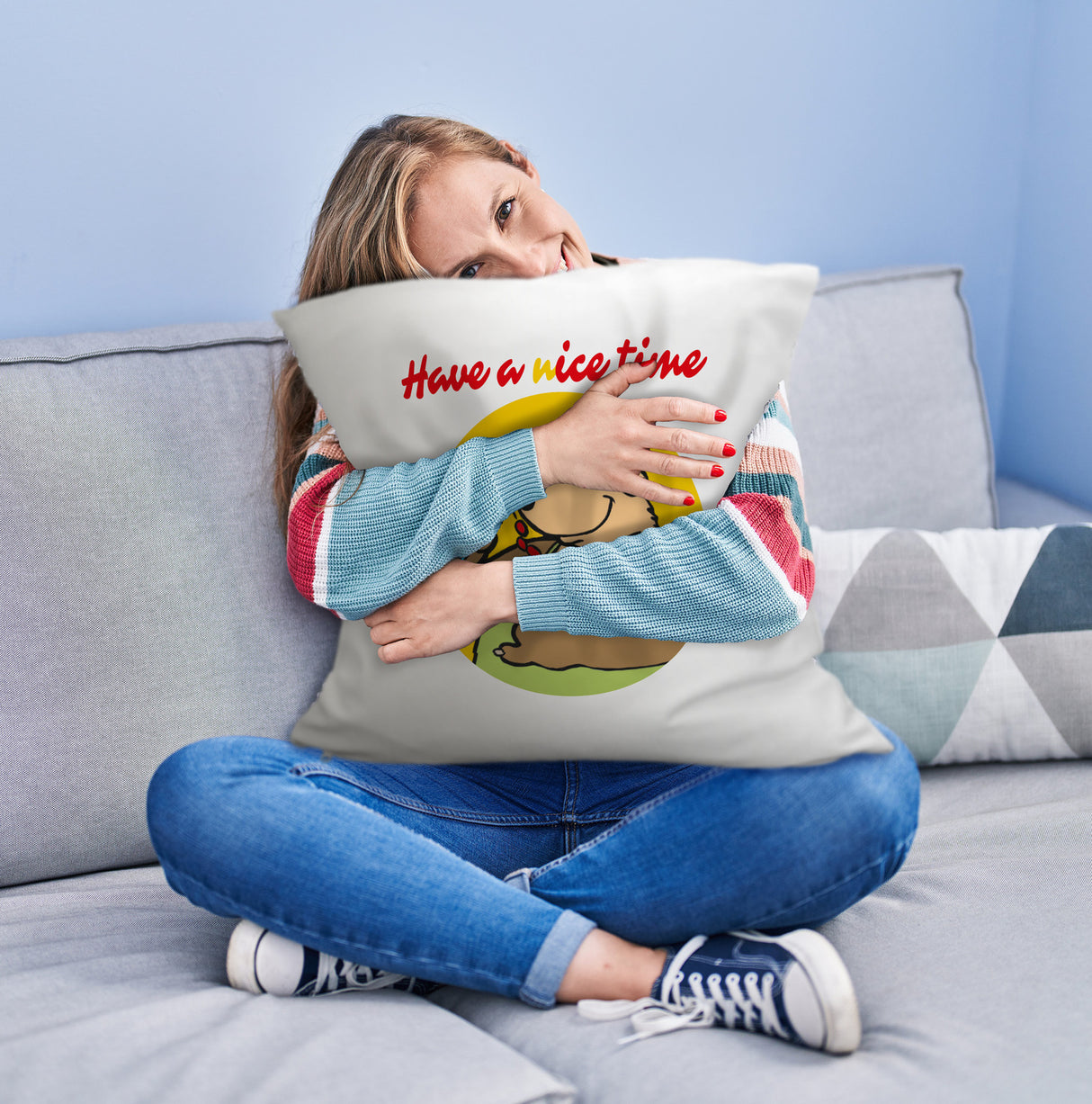 Eisbär mit Waffeleis Kissen mit Spruch have a nice time