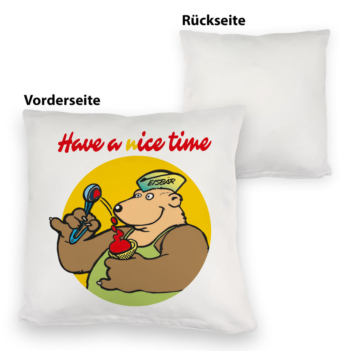 Eisbär mit Waffeleis Kissen mit Spruch have a nice time