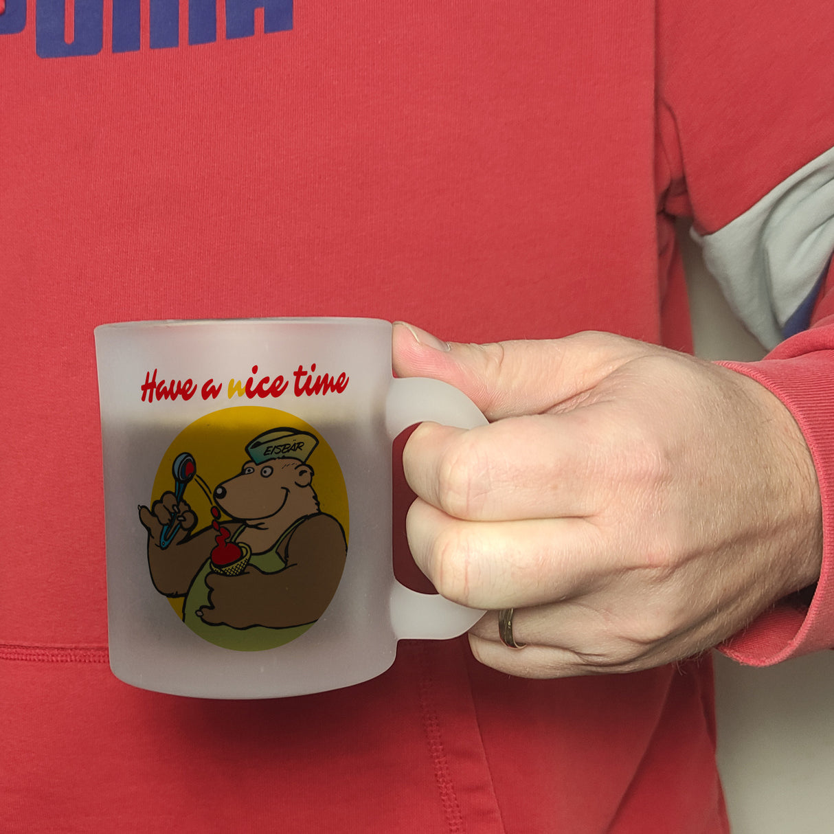 Eisbär mit Waffeleis Kaffeebecher mit Spruch Have a nice time
