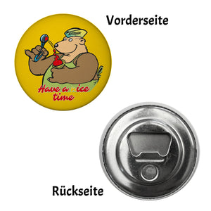 Eisbär mit Waffeleis Magnet rund mit Spruch have a nice time