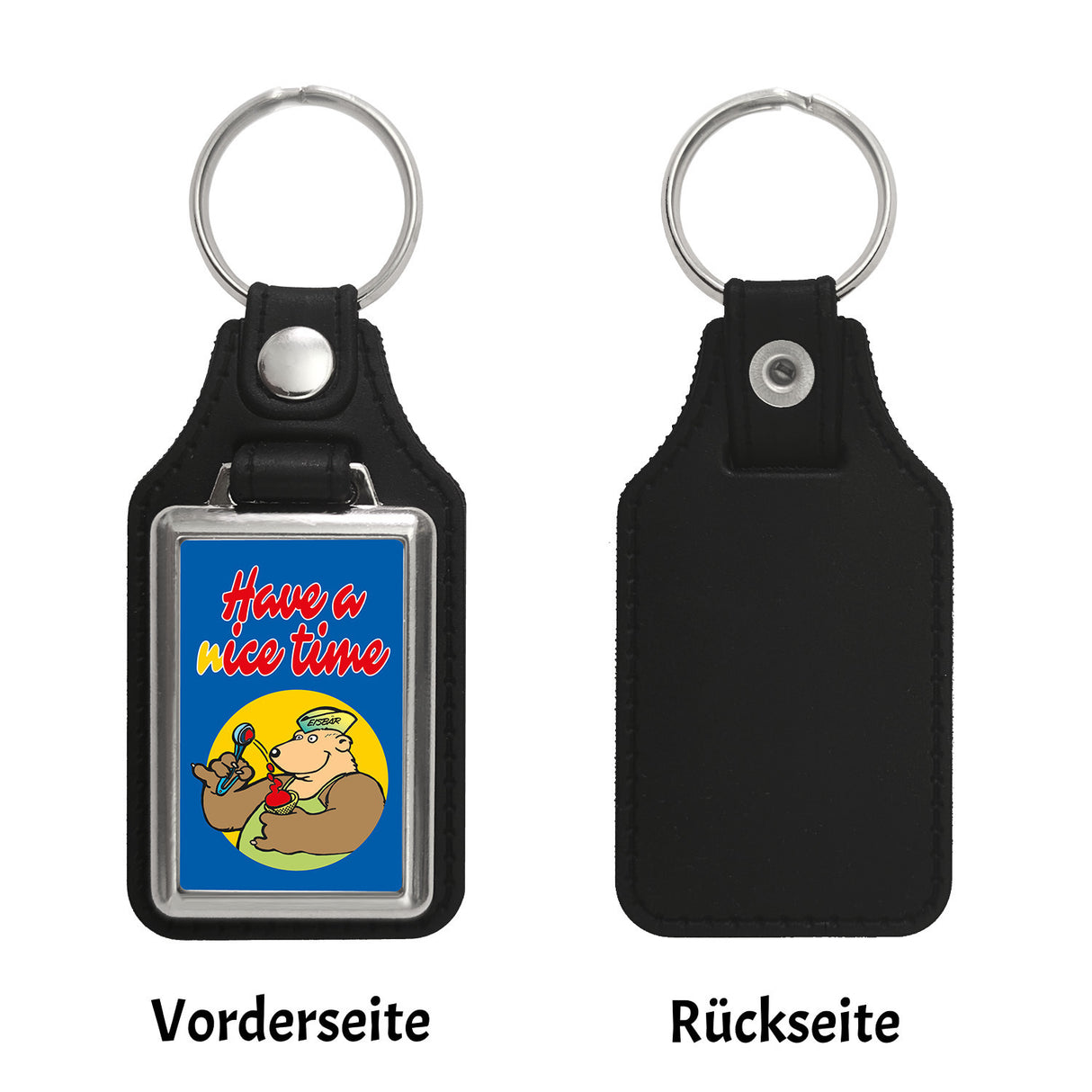 Eisbär mit Waffeleis Schlüsselanhänger mit Spruch have a nice time