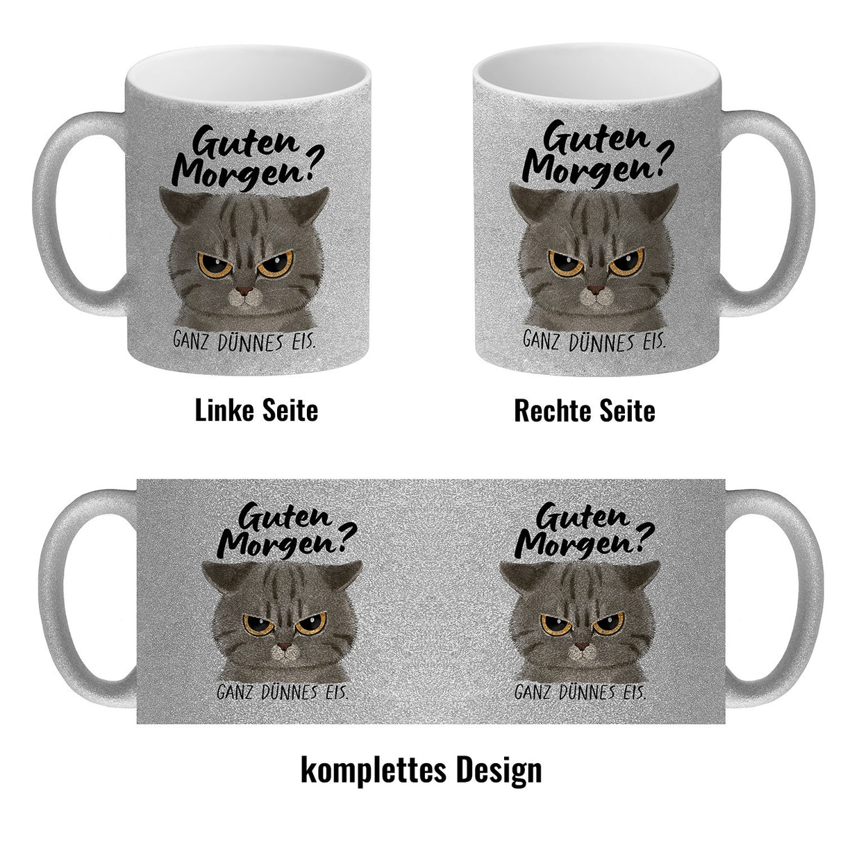 Morgenmuffel Katze Kaffeebecher mit Spruch Guten Morgen - Ganz dünnes Eis