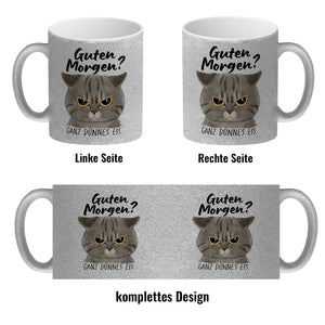 Morgenmuffel Katze Kaffeebecher mit Spruch Guten Morgen - Ganz dünnes Eis