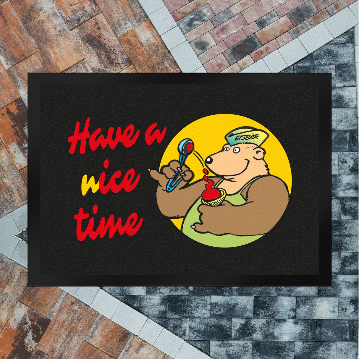 Eisbär mit Waffeleis Fußmatte in 35x50 cm mit Spruch have a nice time
