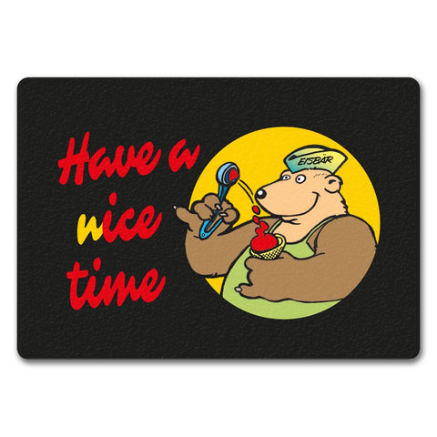 Eisbär mit Waffeleis Fußmatte in 35x50 cm ohne Rand mit Spruch have a nice time