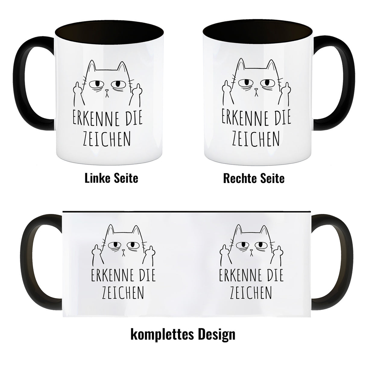 Katze mit Mittelfinger Kaffeebecher mit Spruch Erkenne die Zeichen