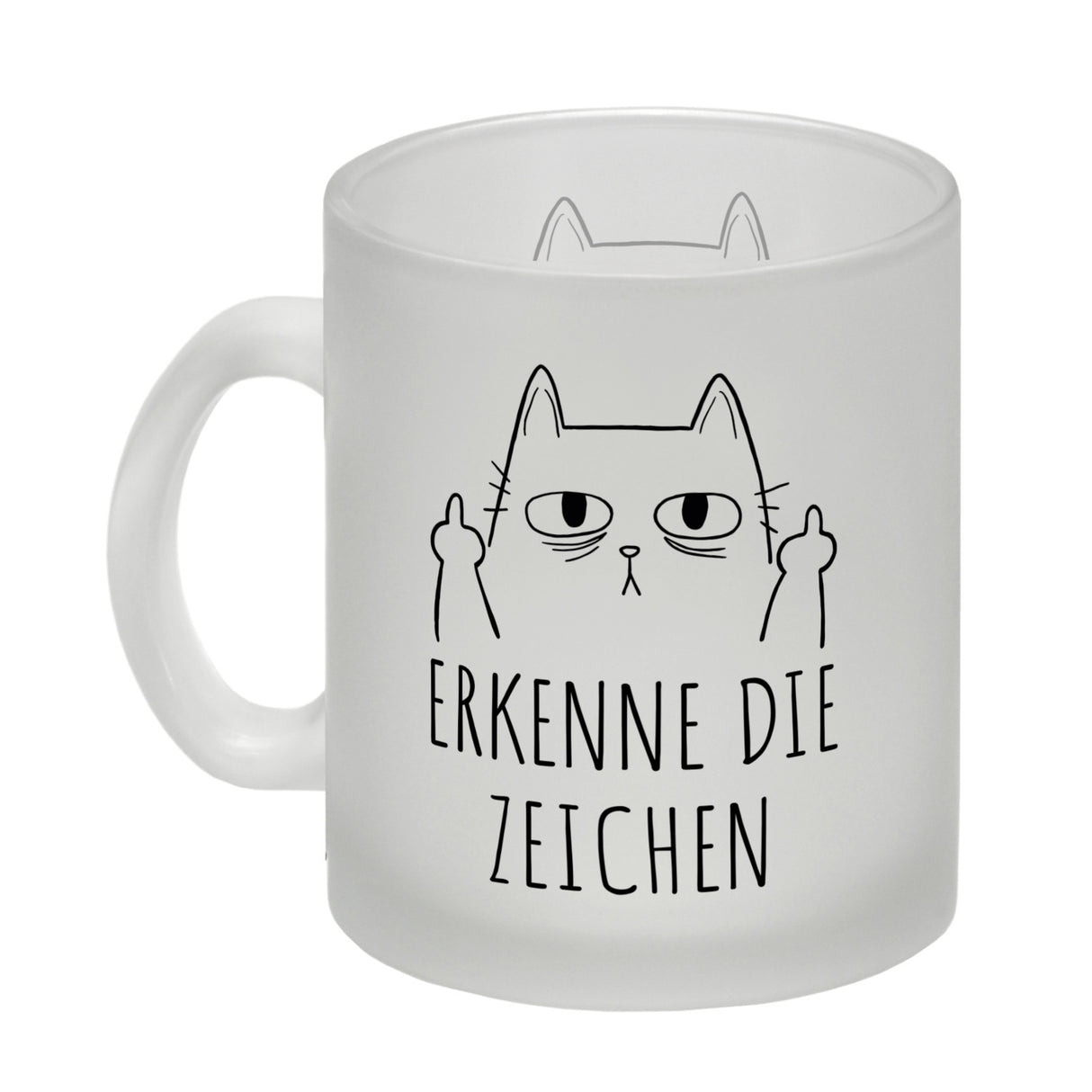 Katze mit Mittelfinger Kaffeebecher mit Spruch Erkenne die Zeichen