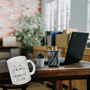 Katze mit Mittelfinger Kaffeebecher mit Spruch Erkenne die Zeichen