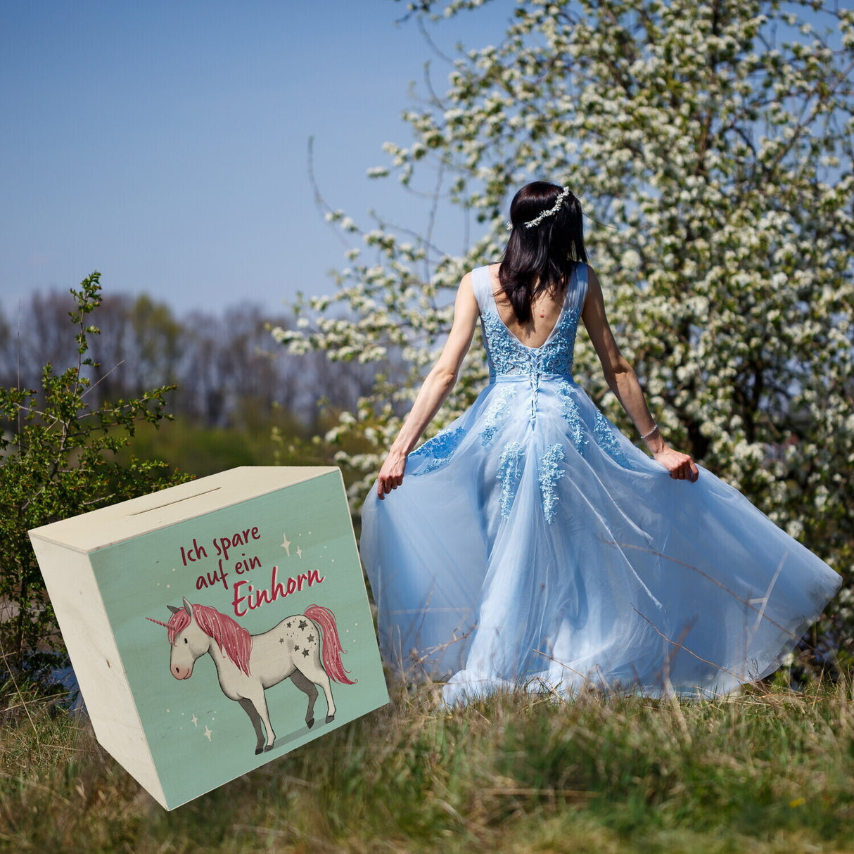 Einhorn Spardose in mintgrün mit Spruch Ich spare auf ein Einhorn