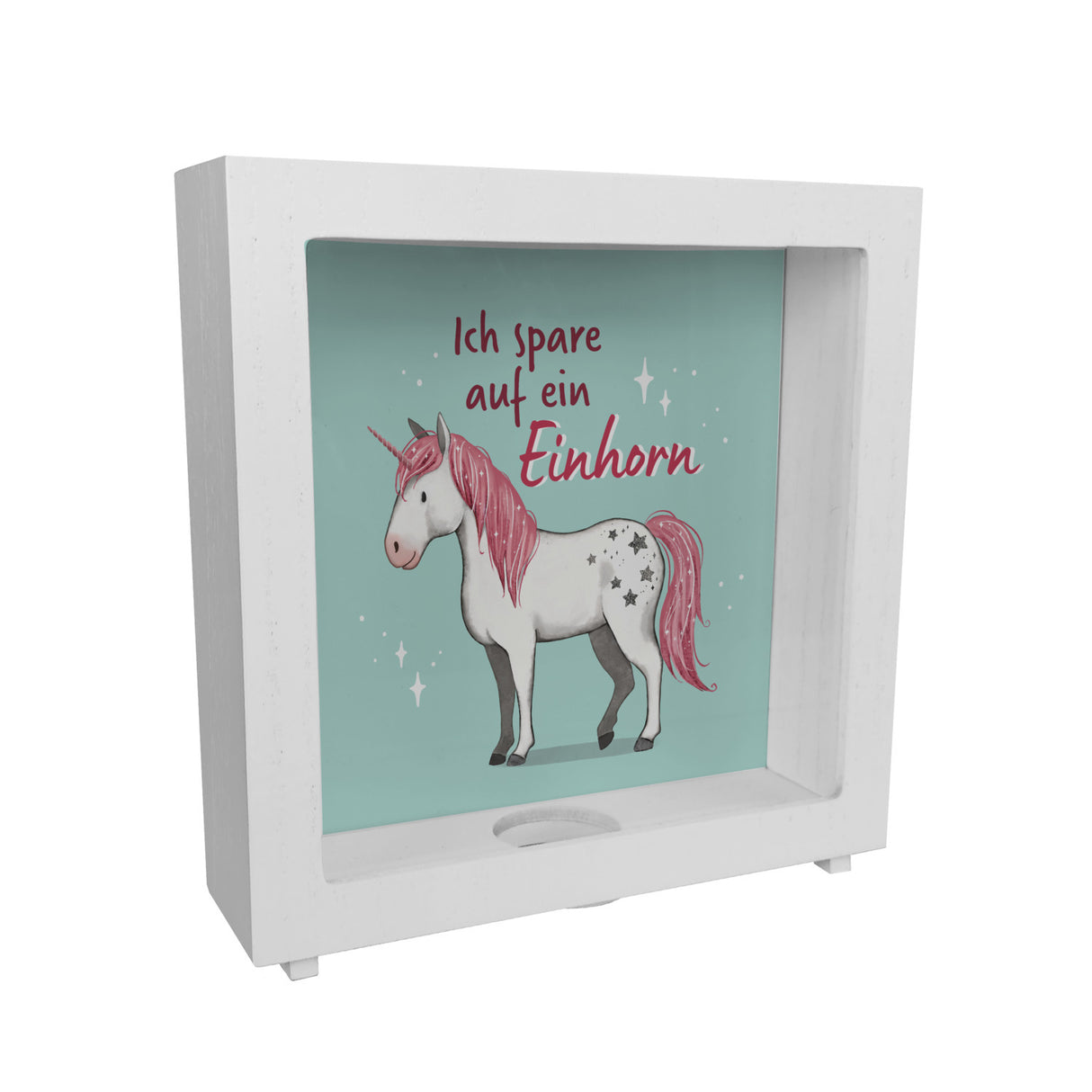 Einhorn Spardose in mintgrün mit Spruch Ich spare auf ein Einhorn