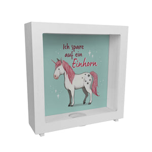 Einhorn Spardose in mintgrün mit Spruch Ich spare auf ein Einhorn
