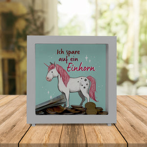 Einhorn Spardose in mintgrün mit Spruch Ich spare auf ein Einhorn