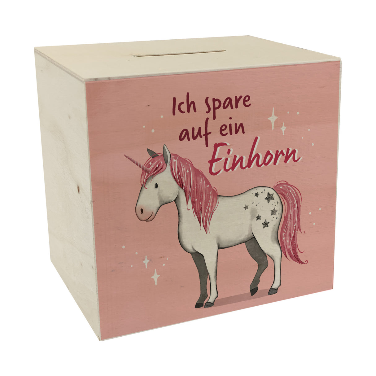 Einhorn Spardose in rosa mit Spruch Ich spare auf ein Einhorn