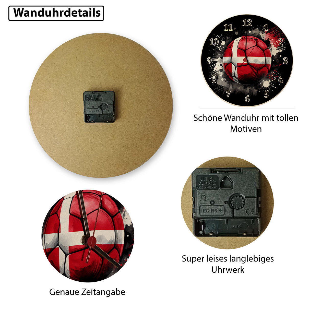 Fußball Dänemark Flagge Wanduhr