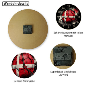 Fußball Dänemark Flagge Wanduhr