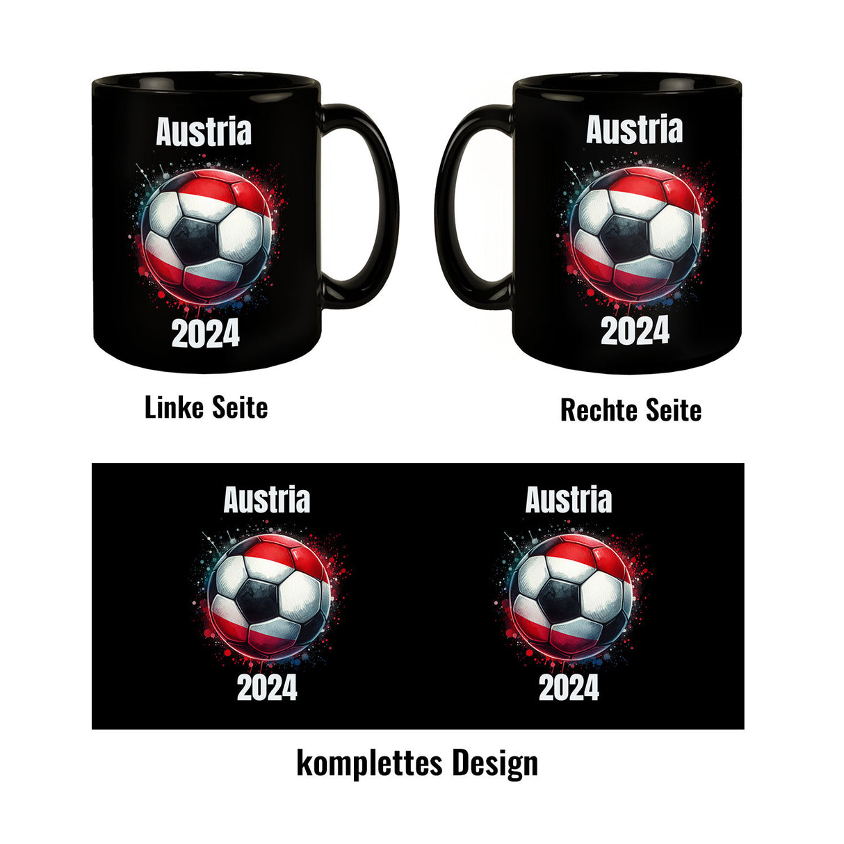 Fußball Österreich Flagge Tasse in Schwarz