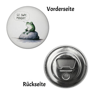 Griesgrämiger Frosch Magnet rund mit Spruch Go away, Monday!
